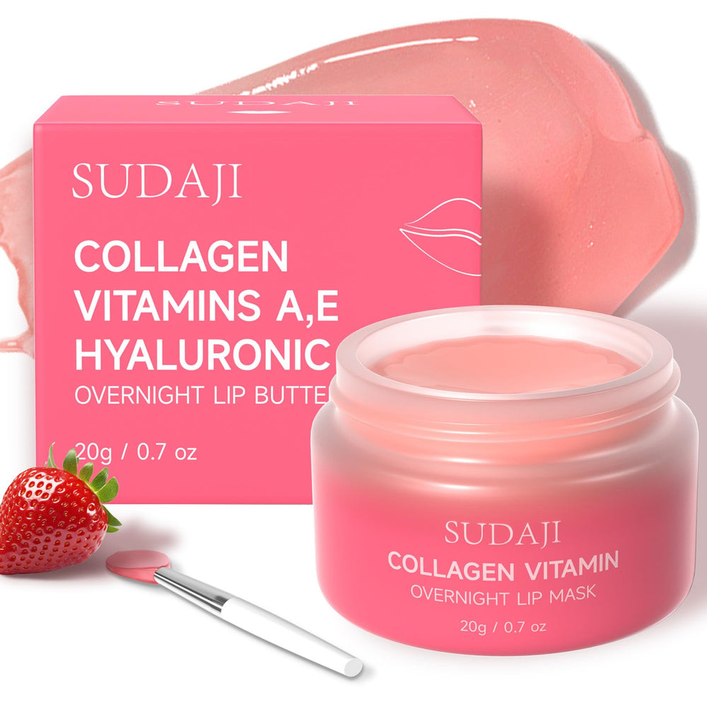 SUDAJI Collagen Lip Mask jar close-up highlighting hydration for overnight use
