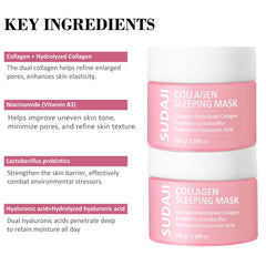 SUDAJI Collagen Sleeping Mask bottle with niacinamide and probiotics ingredients