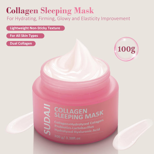 SUDAJI Collagen Sleeping Mask spread on skin demonstrating a lightweight, non-sticky feel