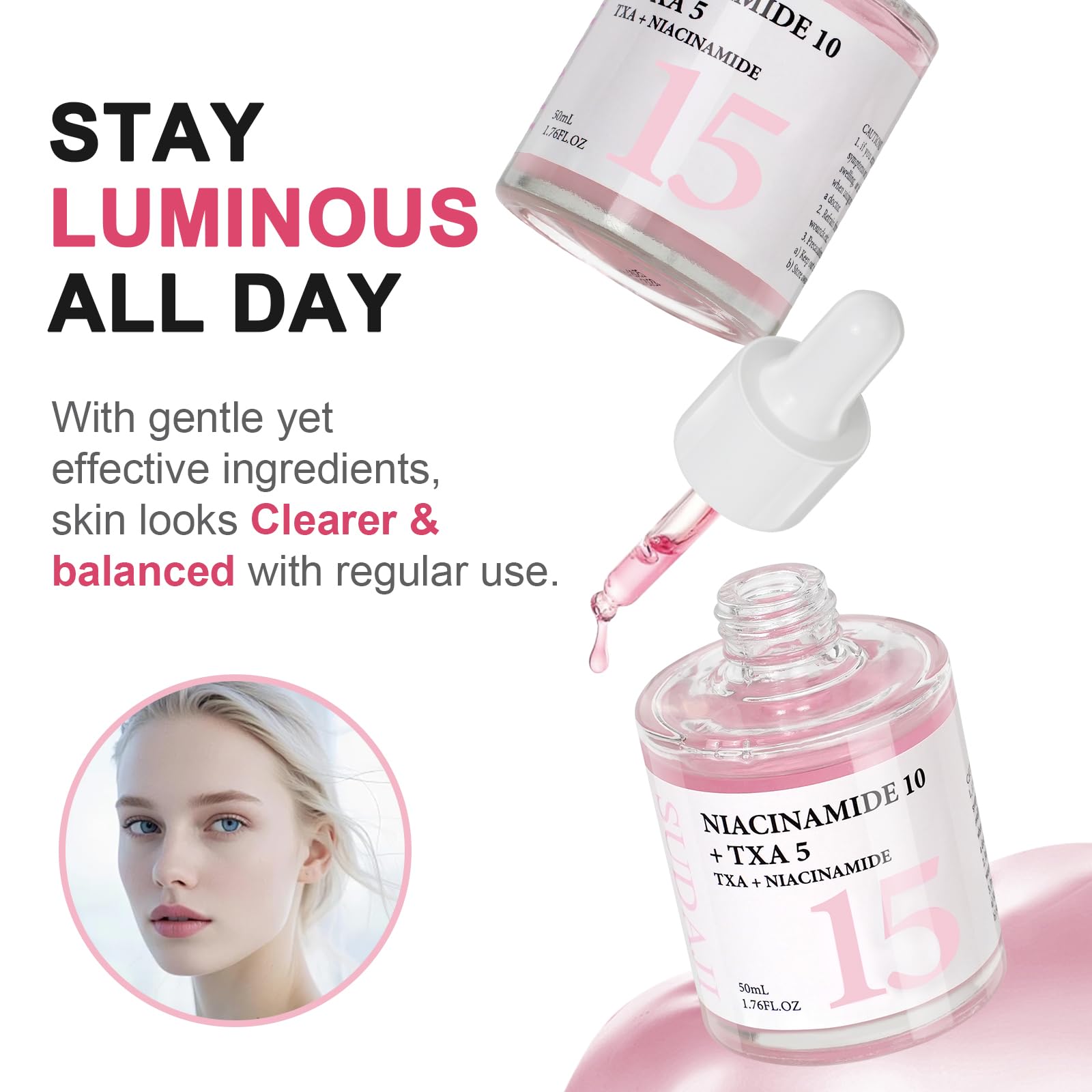 SUDAJI TXA Niacinamide serum delivers hydration with hyaluronic acid for daily comfort.