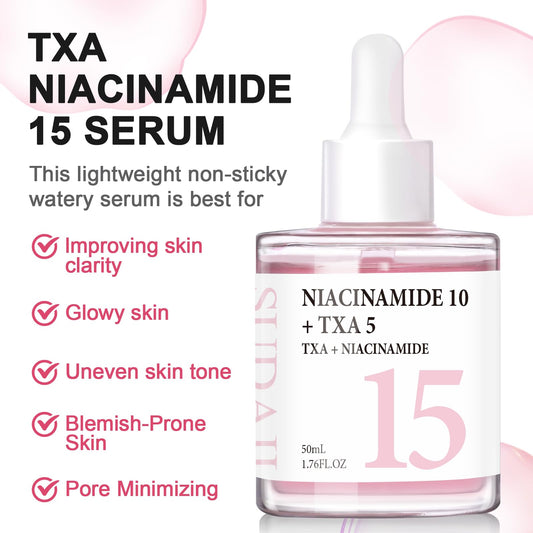SUDAJI TXA Niacinamide serum reduces visible pores for smoother texture.