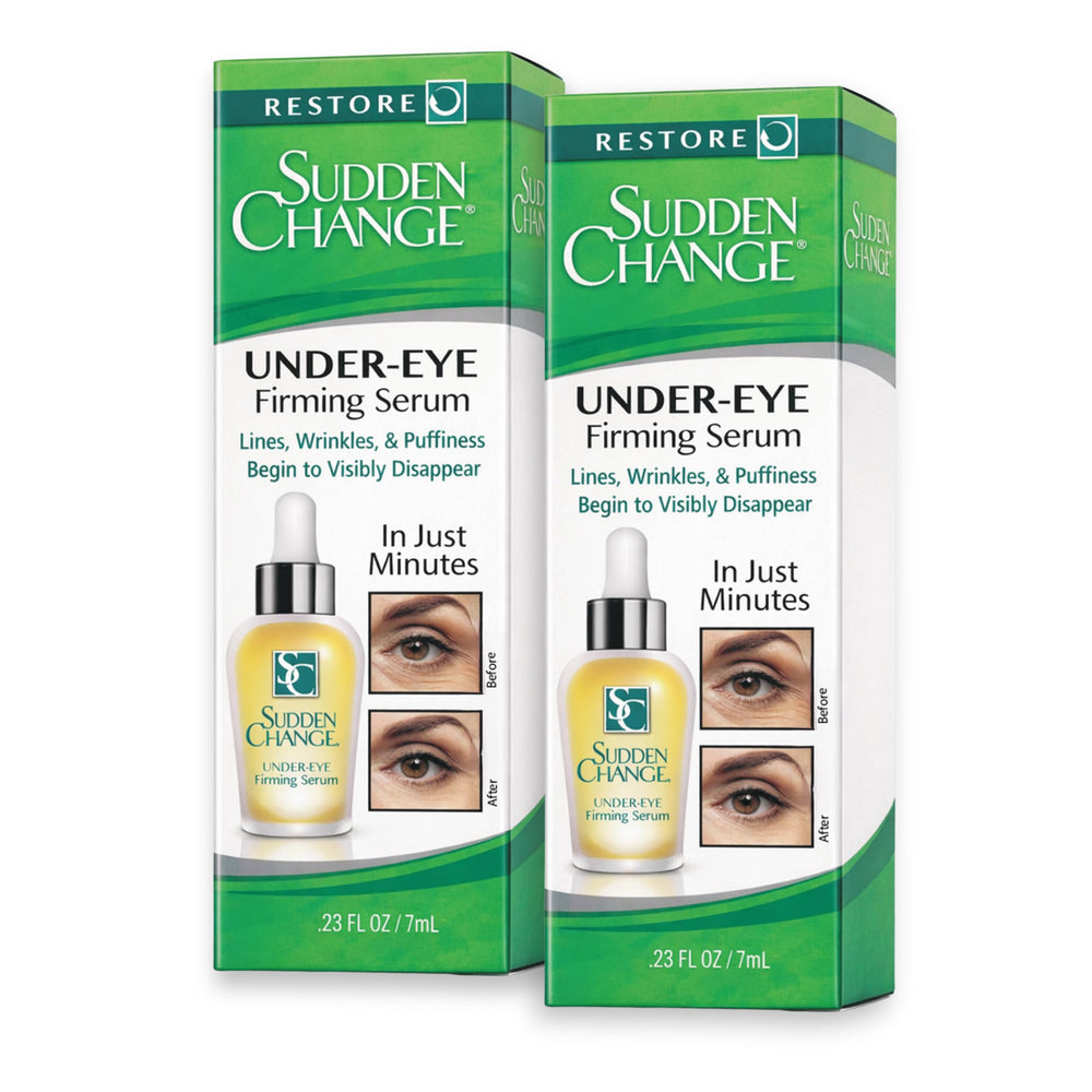 Sudden Change Instant Under-Eye Serum bottle close-up showing packaging for quick tightening