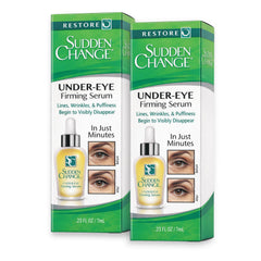 Sudden Change Instant Under-Eye Serum bottle close-up showing packaging for quick tightening