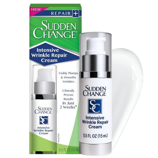 Sudden Change Intensive Wrinkle Repair jar close-up shows rich cream for smoothing fine lines.