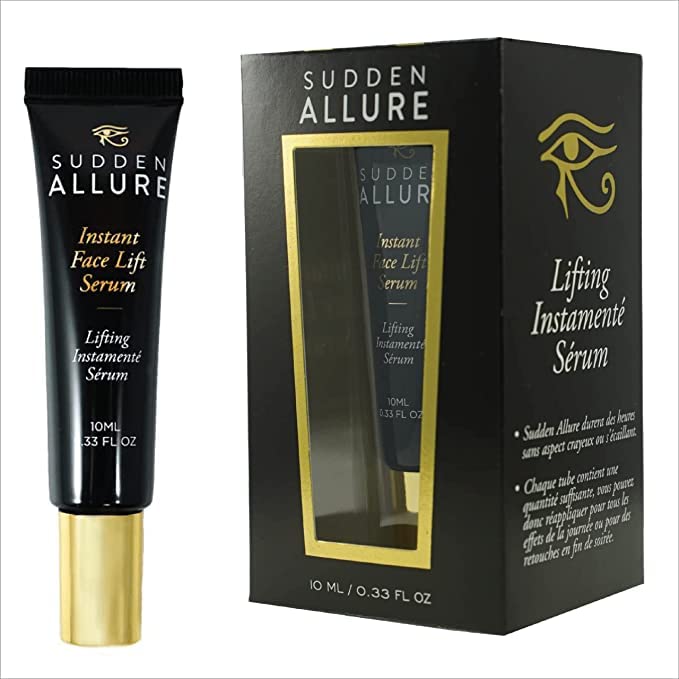 SuddenAllure Instant Face Lift Serum bottle close-up showing instant tightening.