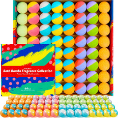 SudsyRoar 64-pack bath bombs pack shot showing eight scents for relaxing baths