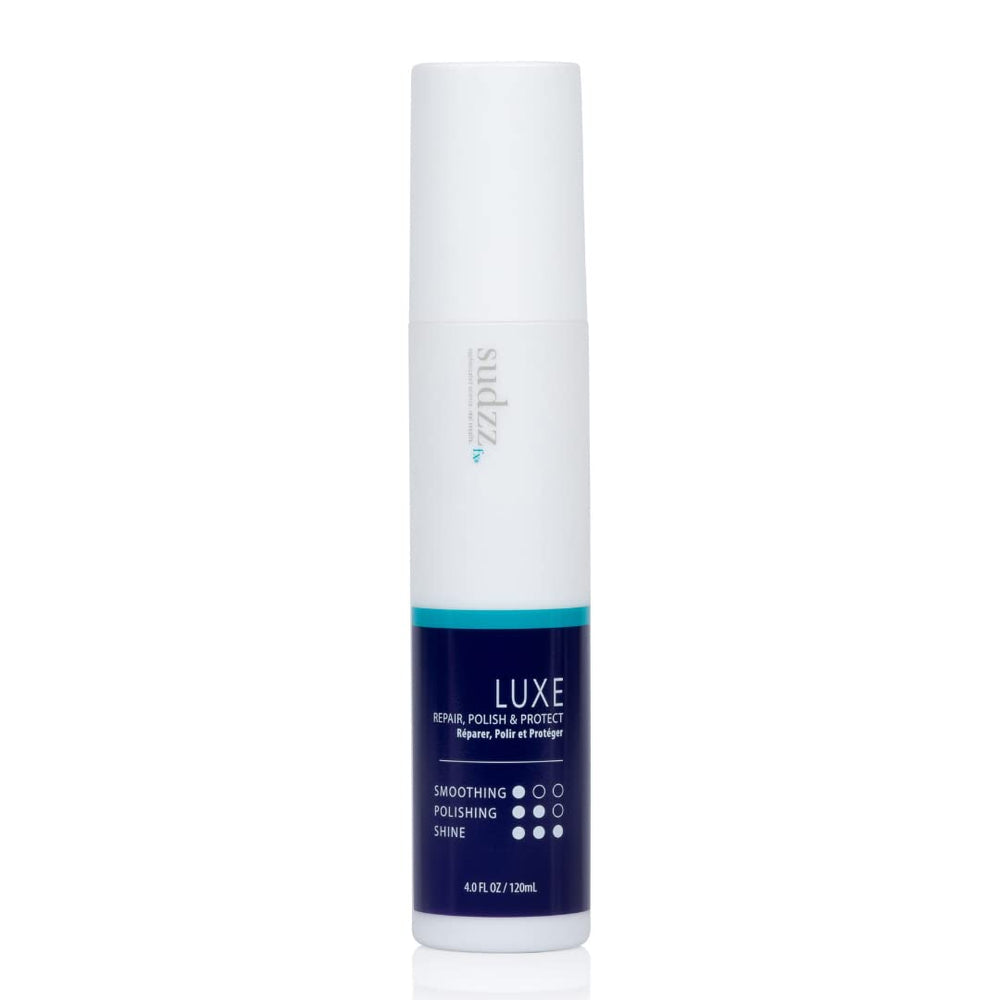SUDZZFX LUXE bottle with nozzle, delivering luxury shine and detangling for all hair types.