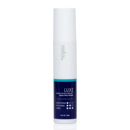 SUDZZFX LUXE bottle with nozzle, delivering luxury shine and detangling for all hair types.