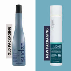 Bathroom shelf with SUDZZFX Moxee for convenient at-home deep conditioning.