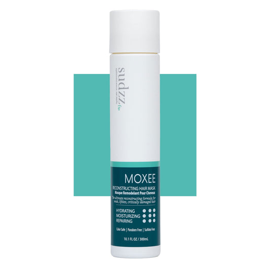 SUDZZFX Moxee reconstructing hair mask packaging with sulfate-free, color-safe care.