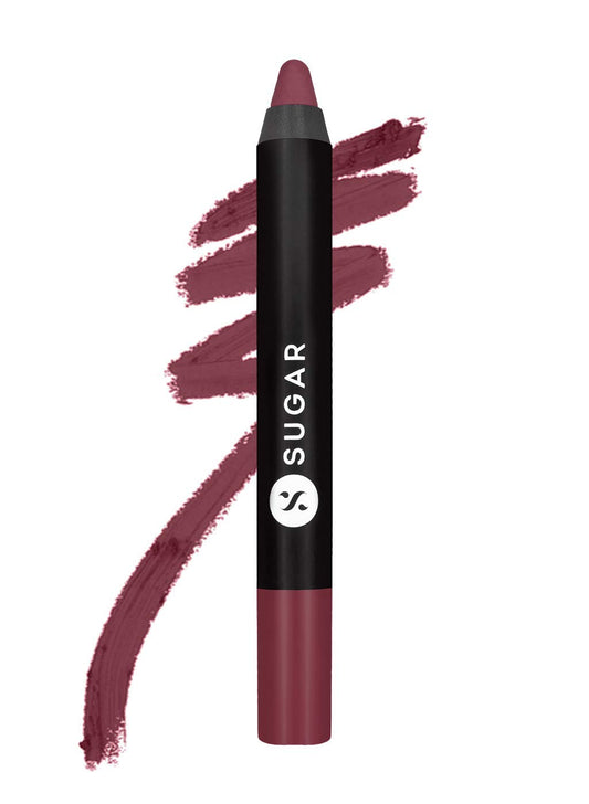 SUGAR Cosmetics Matte As Hell Crayon Lipstick Lily Aldrin swatch in mauve pink showing full coverage