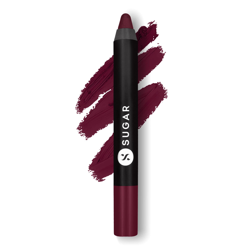 SUGAR Cosmetics Matte as Hell Crayon lipstick Rachel Berry packaging with built-in sharpener for precise application