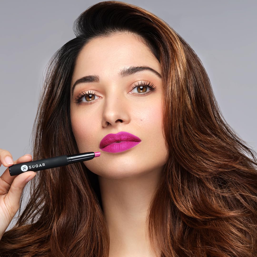 SUGAR Matte Attack Lipstick Maroon Vibe matte finish swatch demonstrates staying power.