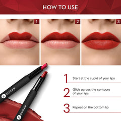 SUGAR Matte Attack Lipstick Maroon Vibe on lips shows even coverage.