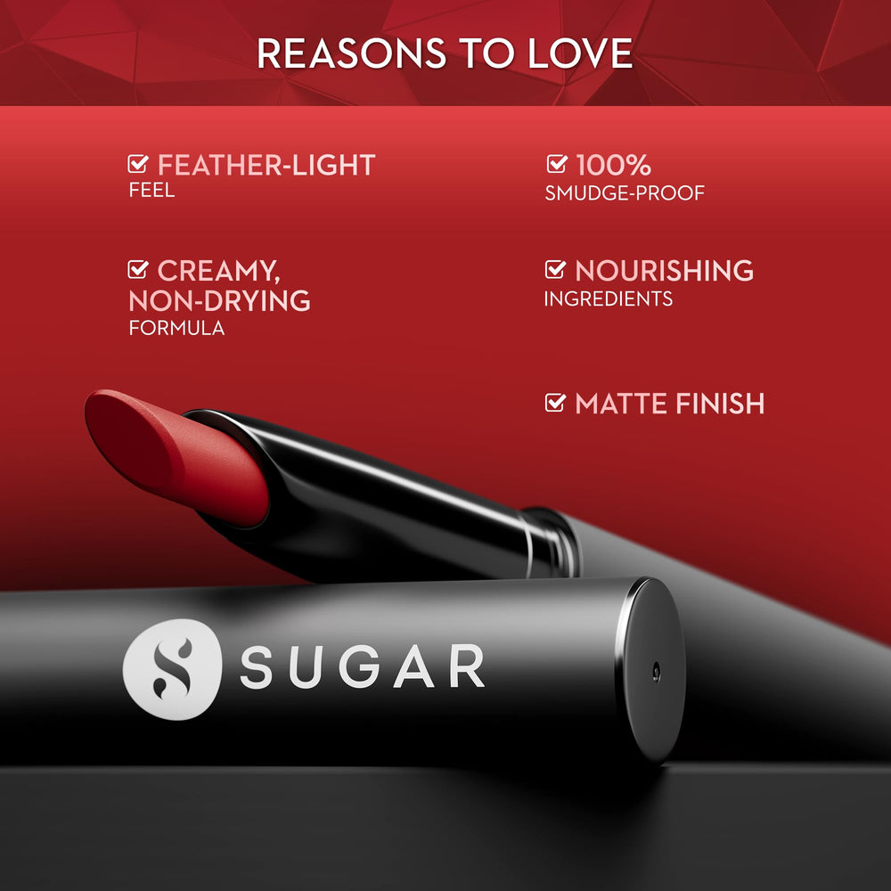 SUGAR Matte Attack Lipstick Maroon Vibe swipe shows smooth application and rich pigment.
