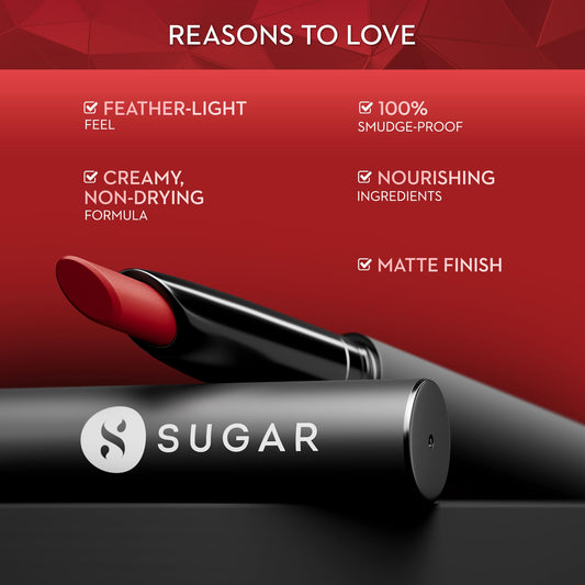 SUGAR Matte Attack Lipstick Maroon Vibe swipe shows smooth application and rich pigment.