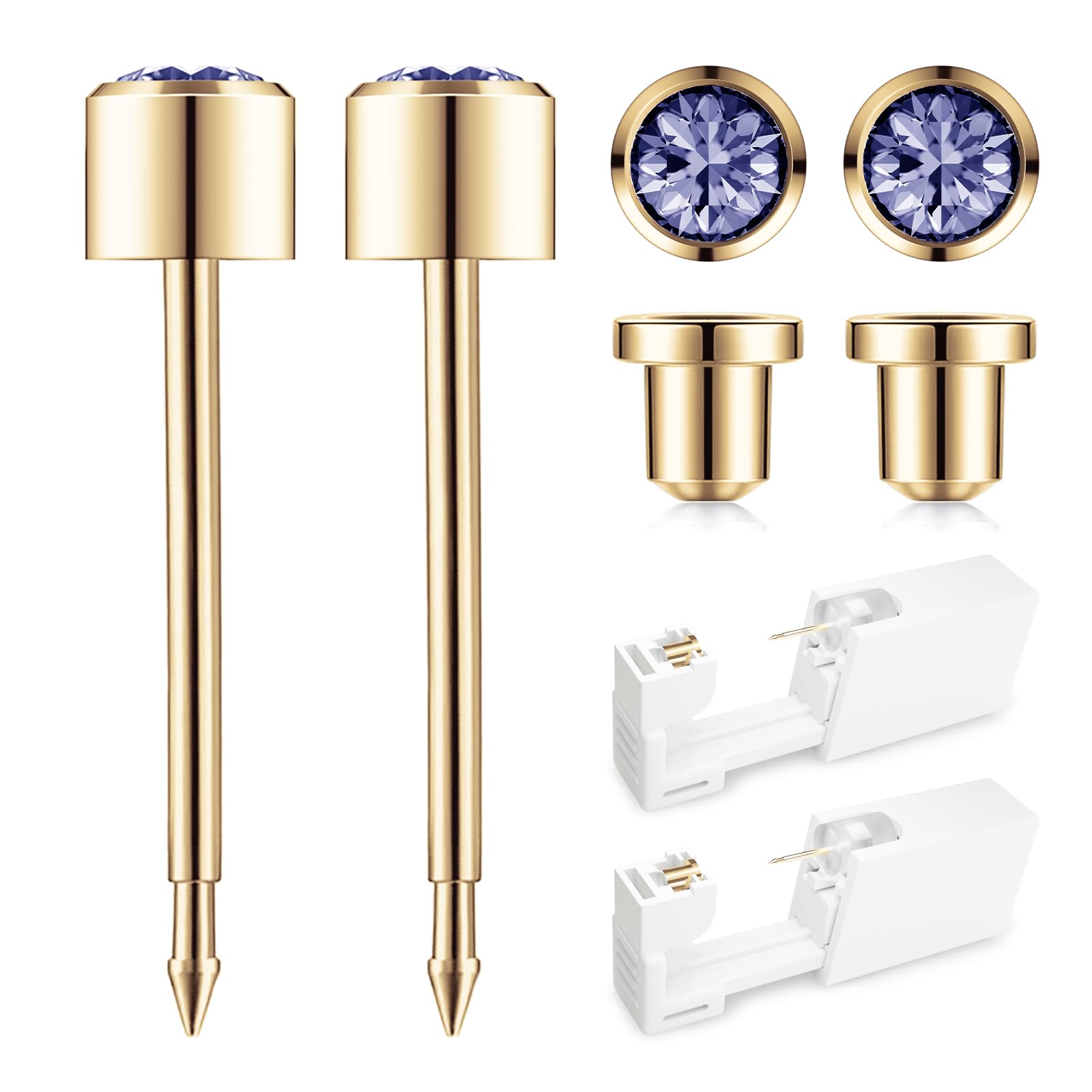 SugarTang gold 4mm ear piercing kit with safe back for precise lobe piercings.