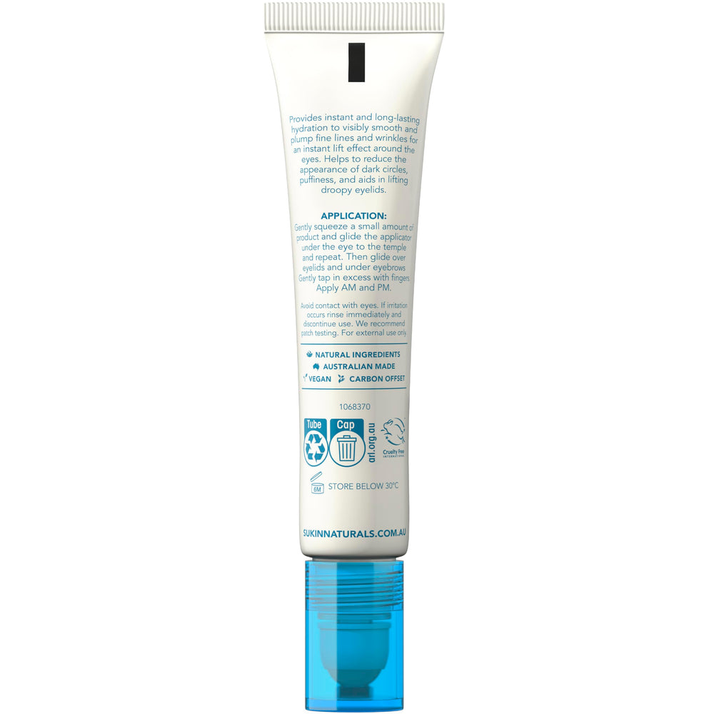 Sukin Australian Hibiscus Moisture-Boost Eye Serum bottle showing hydration benefits.