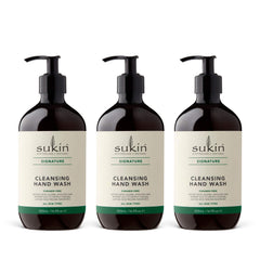 Sukin cleansing hand wash bottle with moisturizing oils for hydrated hands.