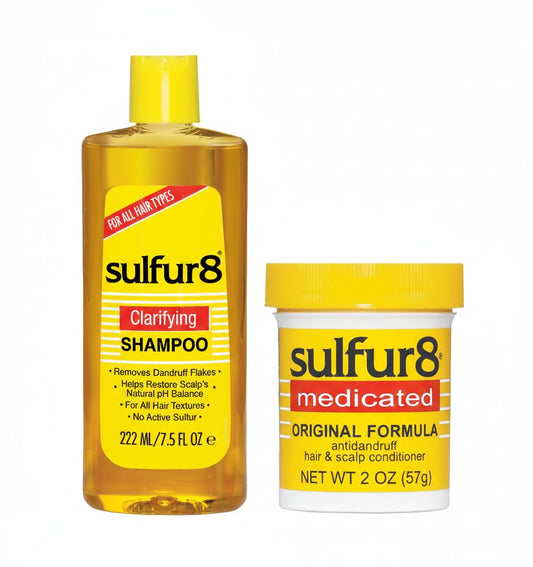 Sulfur8 anti-dandruff shampoo bottle for flake control and scalp care