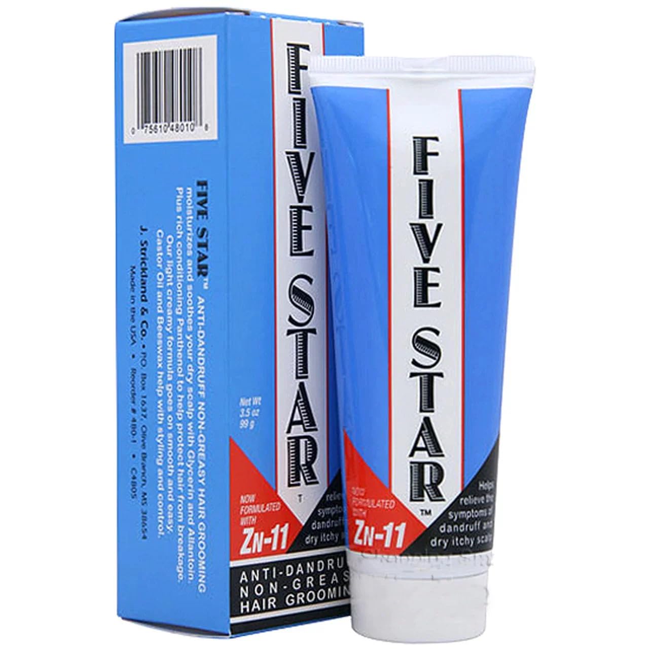 Sulfur8 Five Star anti-dandruff bottle shows a non-greasy grooming formula.