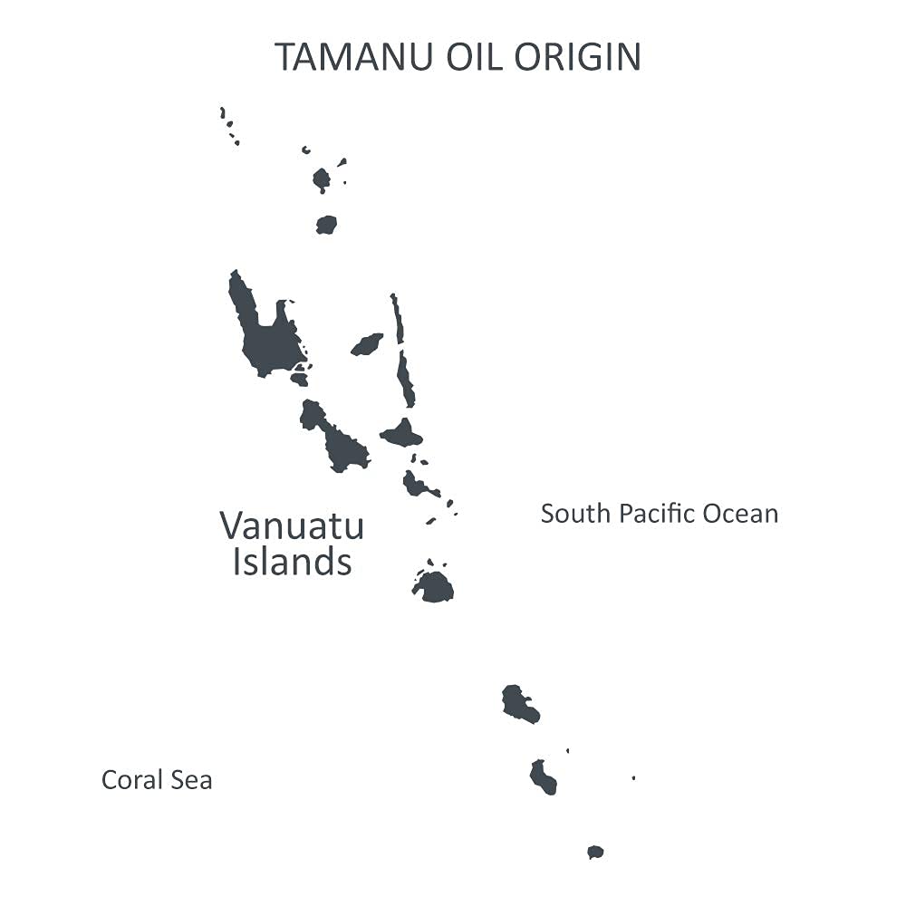 Sulina Tamanu Oil packaging promotes eco-friendly glass container.