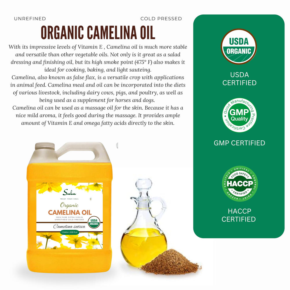Sulu Organics camelina oil bottle image ideal for cooking and healthy meals