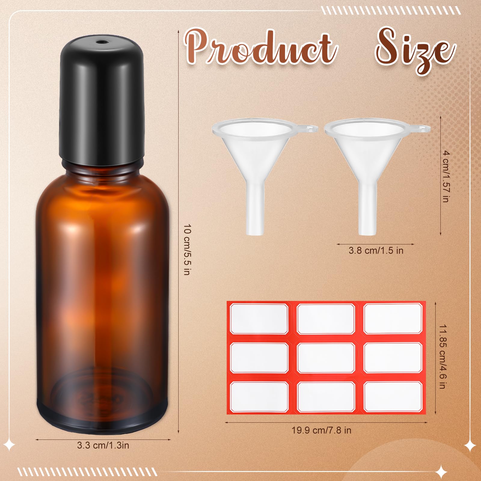 Sumind amber roller bottle set with funnels simplifies filling.