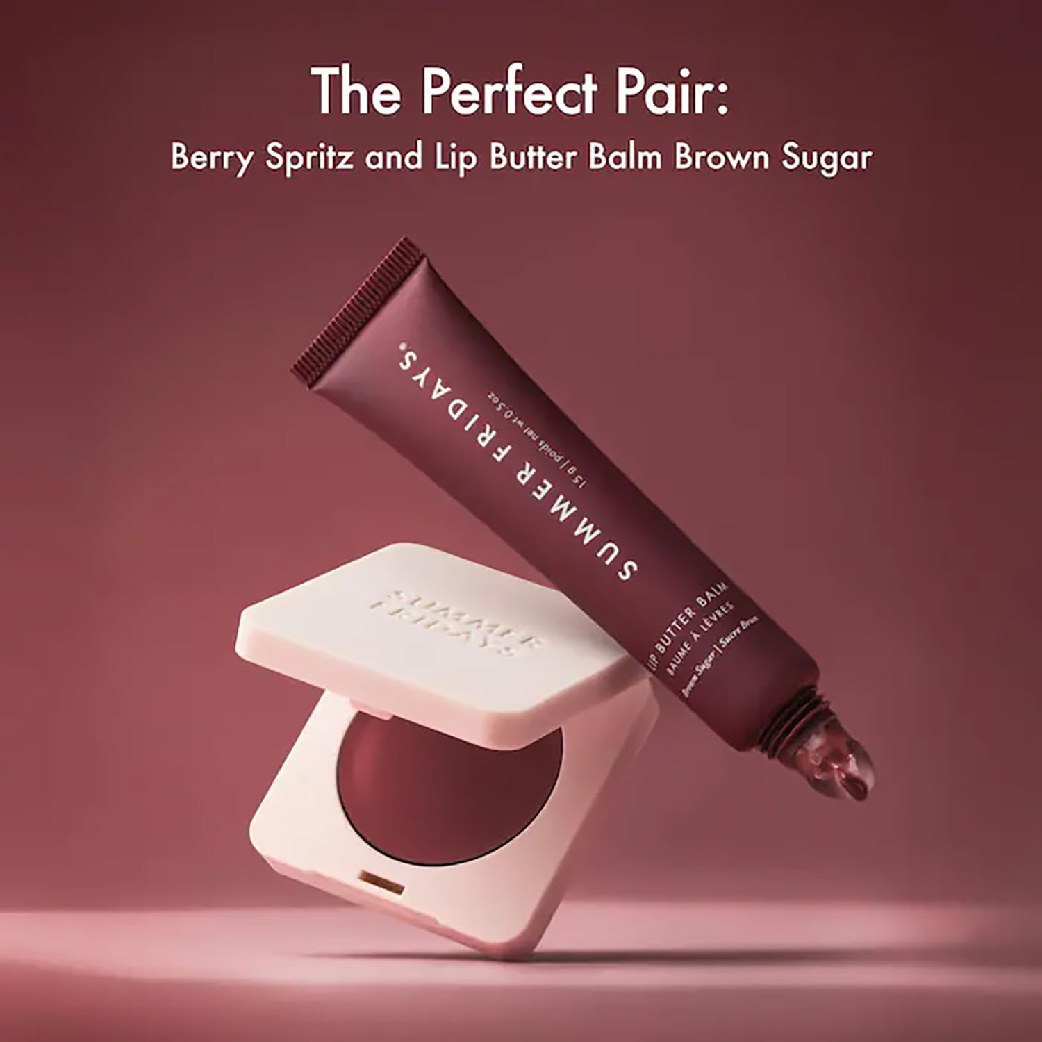 Summer Fridays Blush Butter Balm Berry Spritz fingertip application on cheeks for a fresh dewy glow.