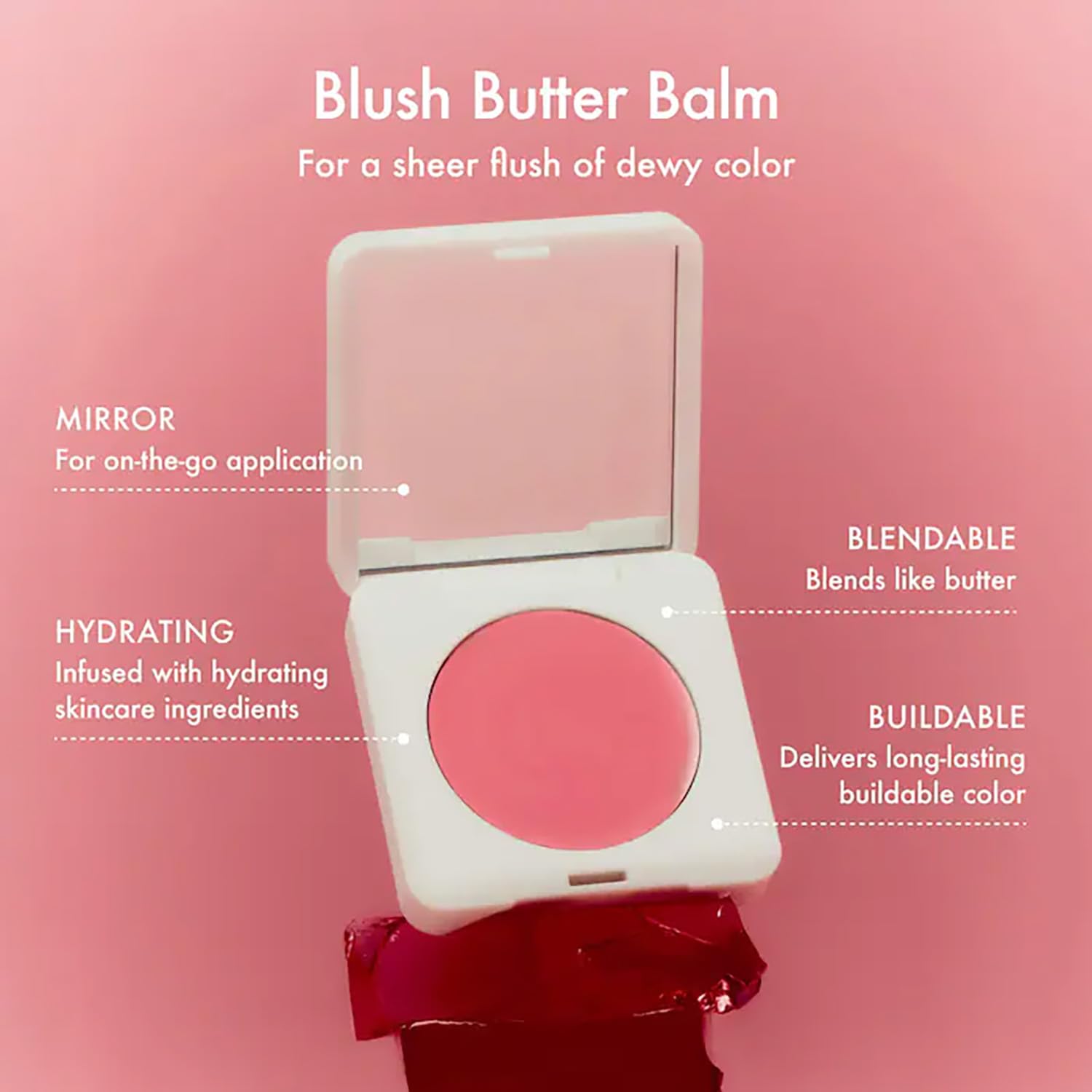 Summer Fridays Blush Butter Balm cheek swatch delivering dewy, sheer color.
