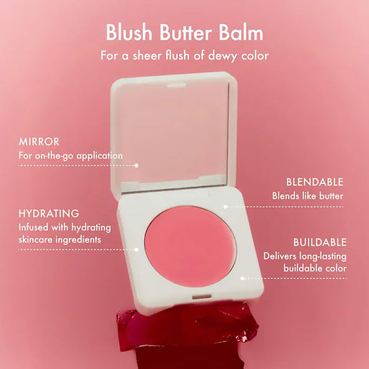 Summer Fridays Blush Butter Balm cheek swatch delivering dewy, sheer color.