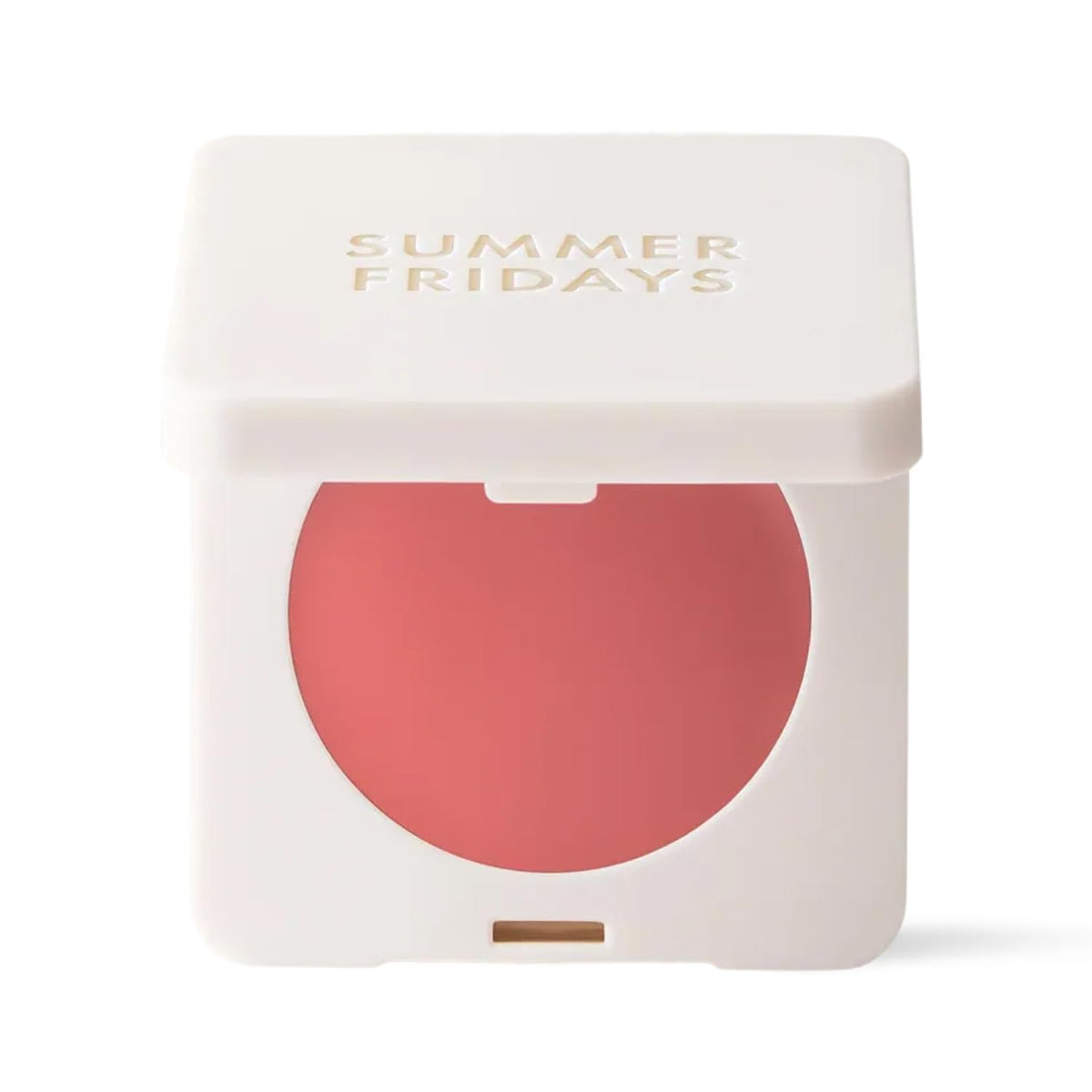Summer Fridays Blush Butter Balm packaging with a sleek bottle and soft strawberry hue for convenient daily color.
