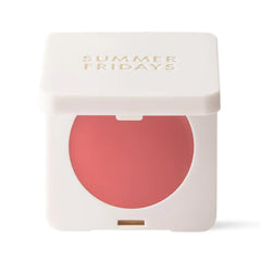 Summer Fridays Blush Butter Balm packaging with a sleek bottle and soft strawberry hue for convenient daily color.