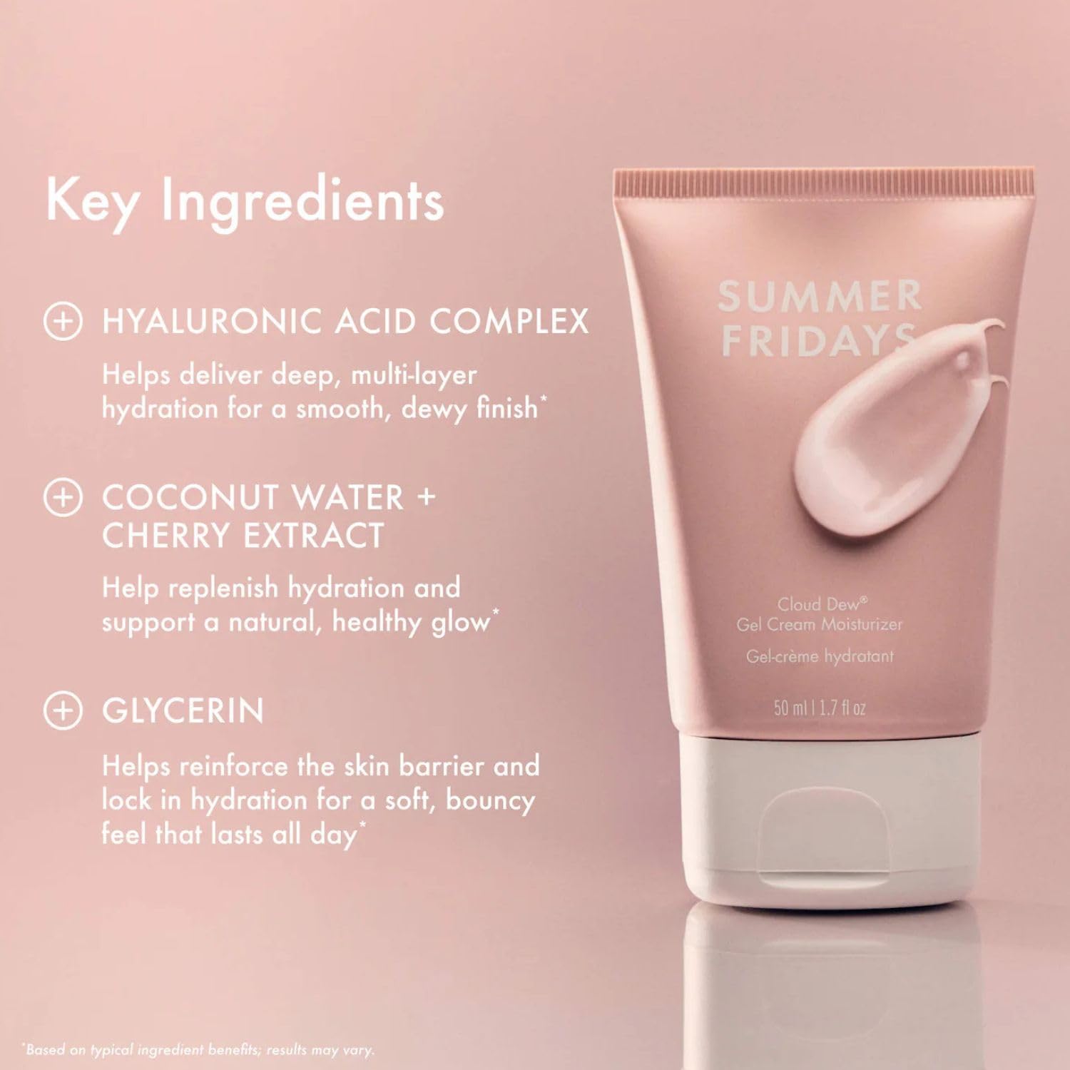 Summer Fridays Cloud Dew Gel Cream applied to hand for easy daytime layering
