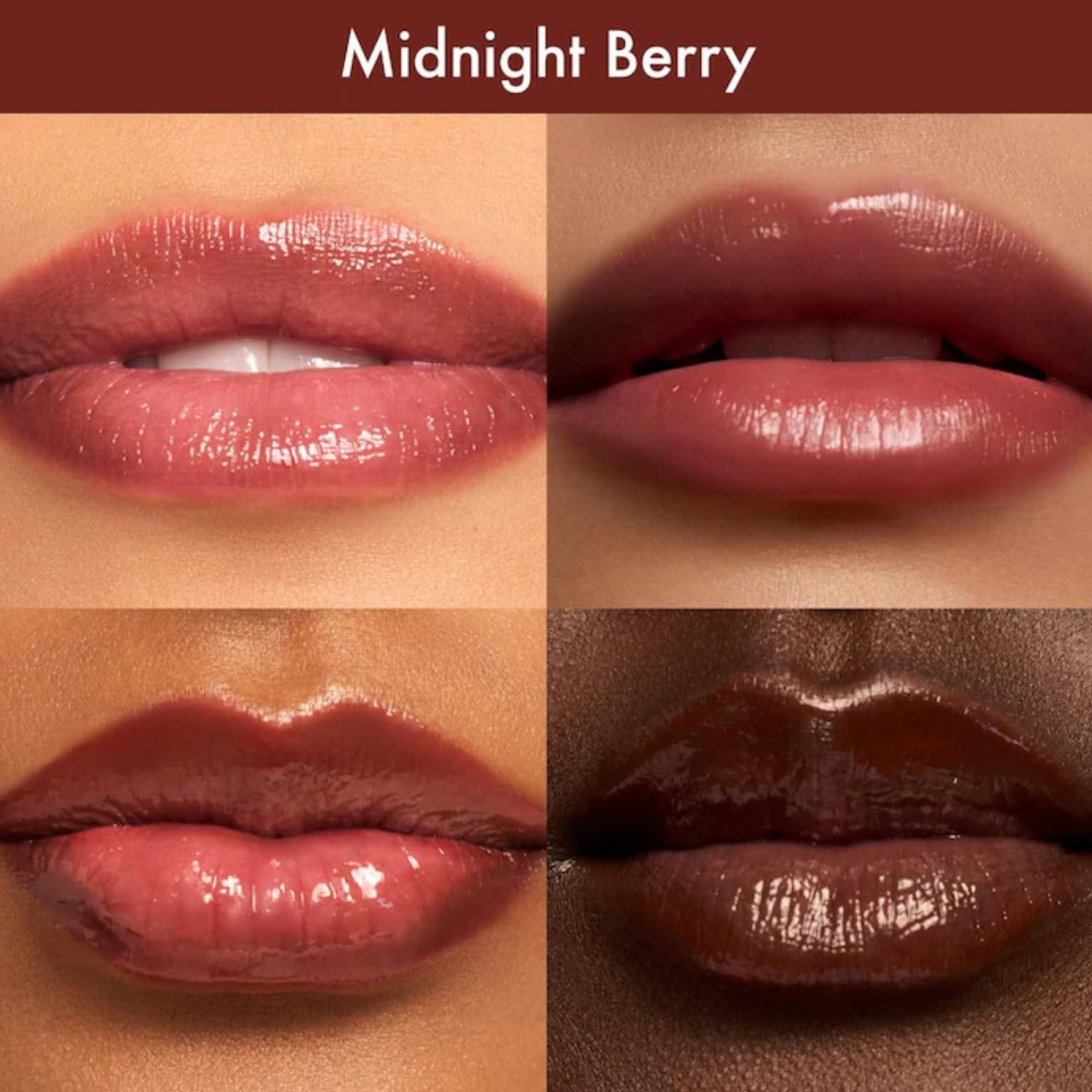 Applying Dream Lip Oil Midnight Berry for layered color and hydration.