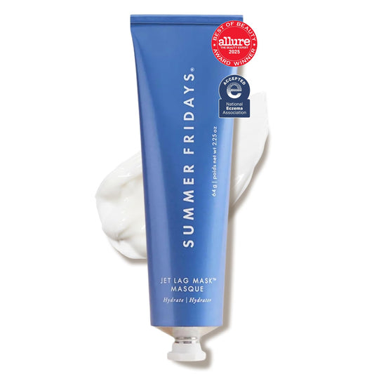 Summer Fridays Jet Lag Mask jar close-up showing hydrating formula for a healthy glow.