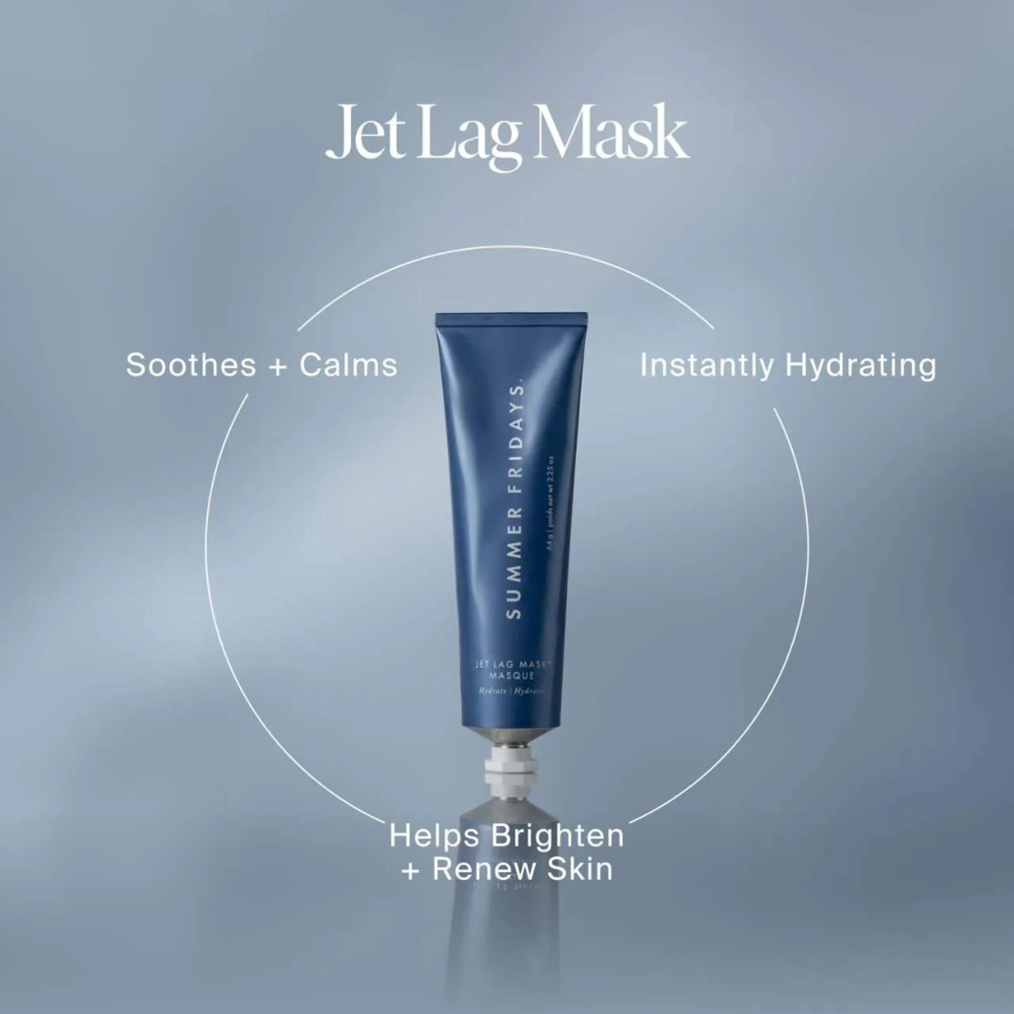 Summer Fridays Jet Lag Mask tub highlights hydrating mask ideal for overnight renewal.