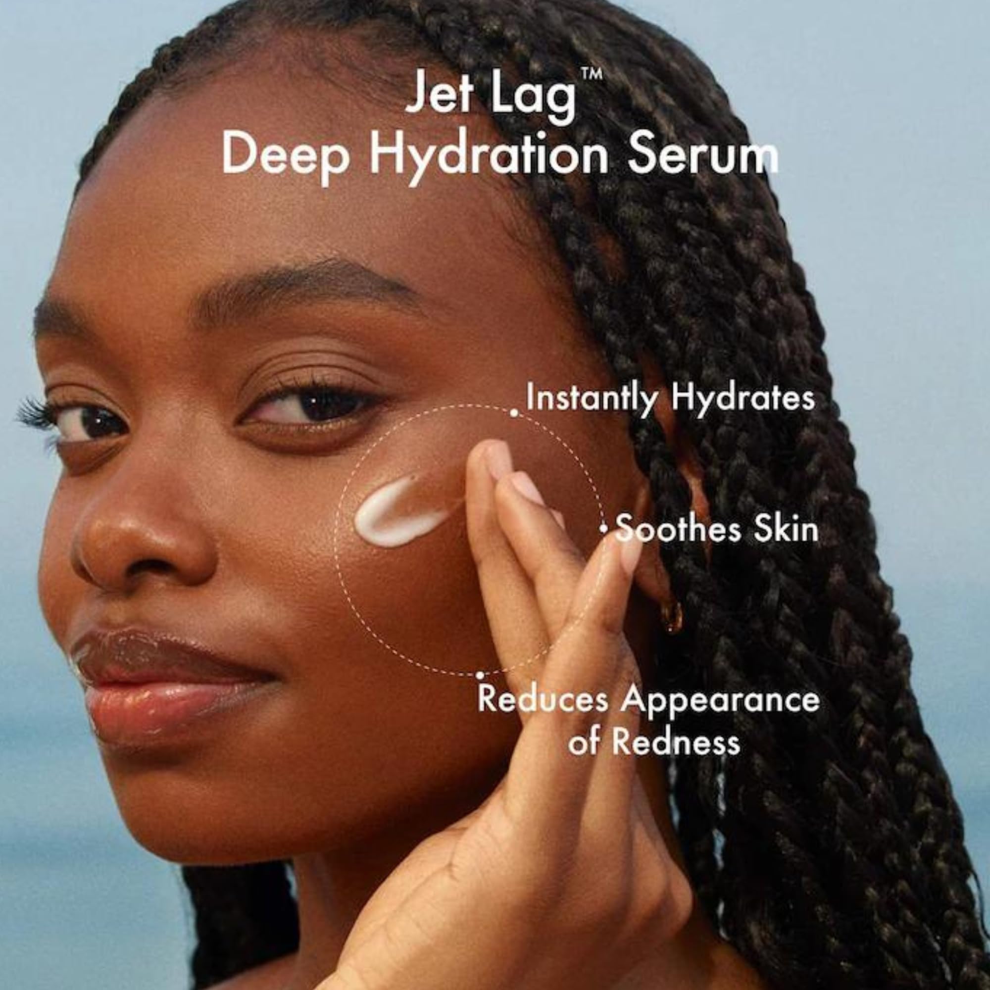 Summer Fridays Jet Lag serum being gently applied to skin for soothing glide