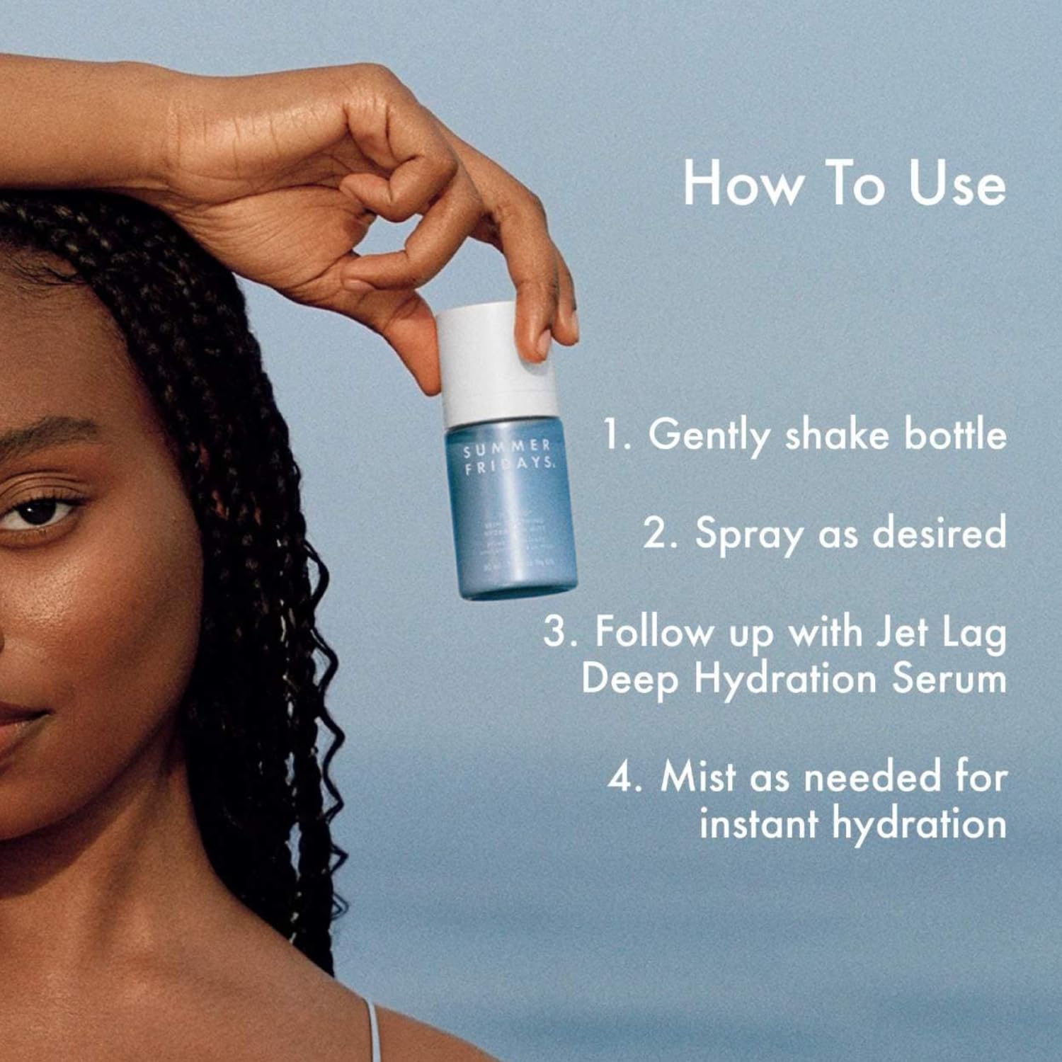 Summer Fridays Jet Lag Mist cap shown for convenient portable hydration.
