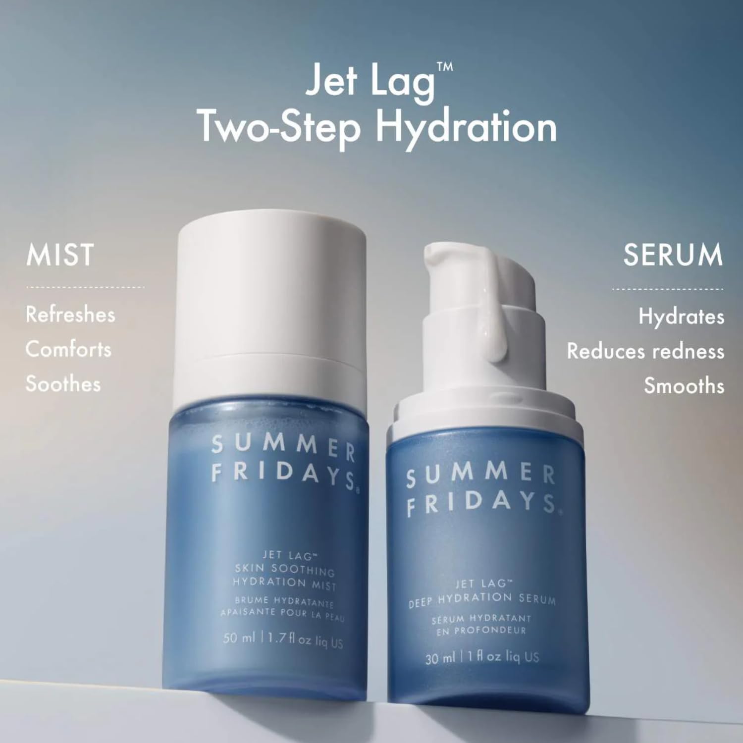 Summer Fridays Jet Lag Mist being sprayed onto the face for instant refresh.