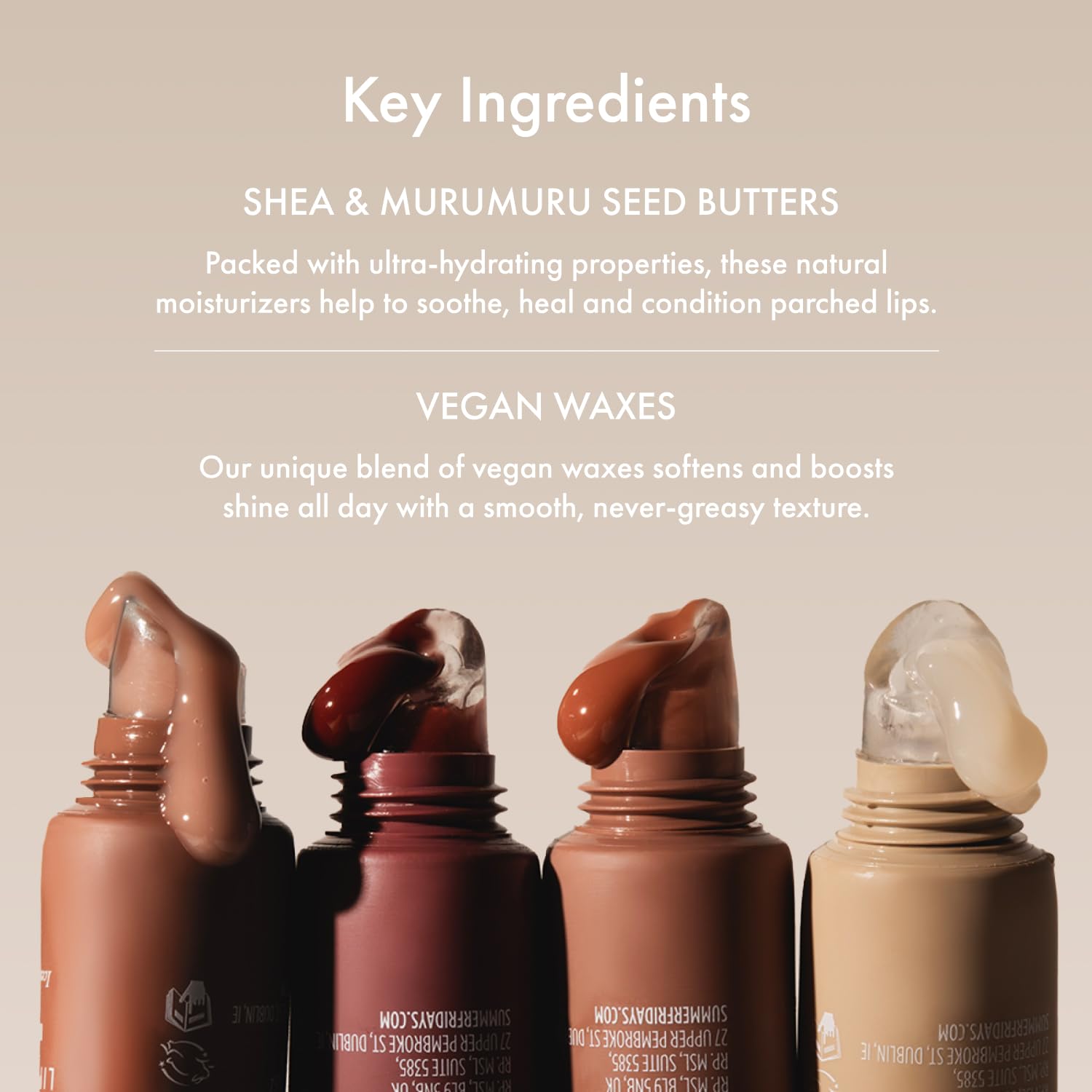 Summer Fridays Brown Sugar lip balm swirls on lips delivering hydrated shine.
