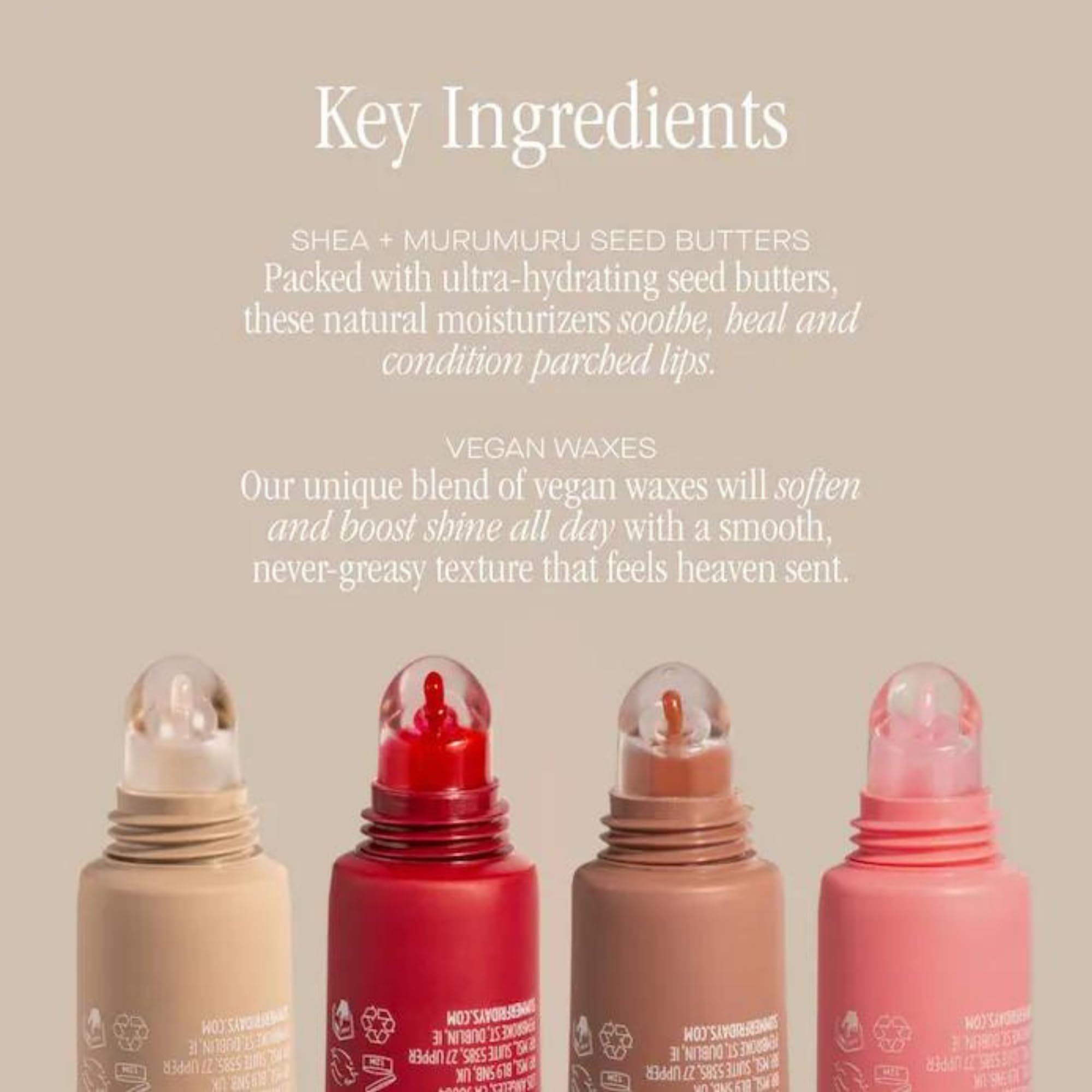 Summer Fridays Brown Sugar lip balm packaging front highlighting vegan formula.