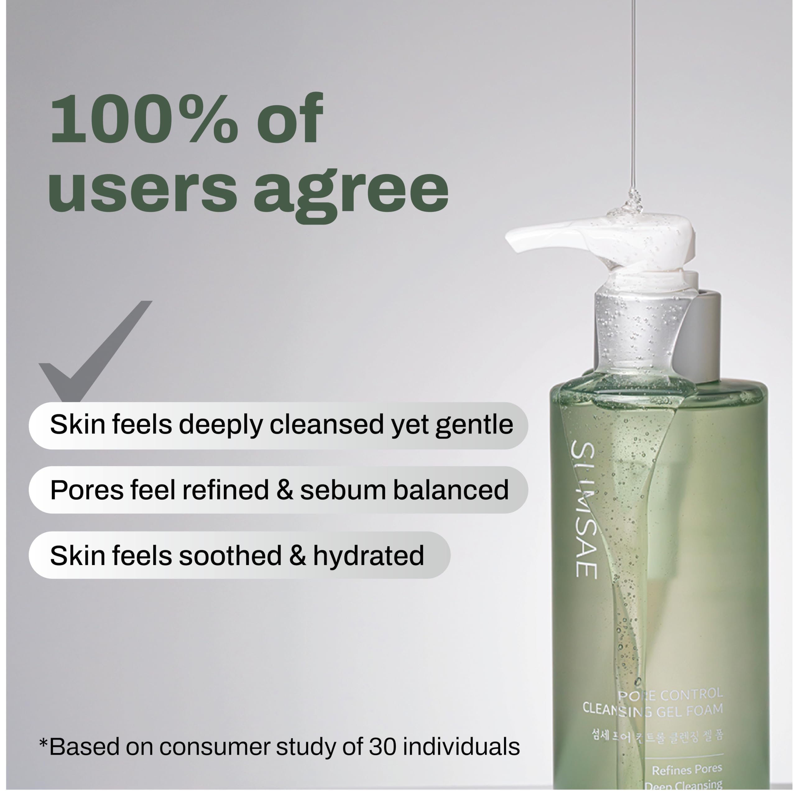 SUMSAE Pore Control gel-to-foam action forming rich foam for cleansing.