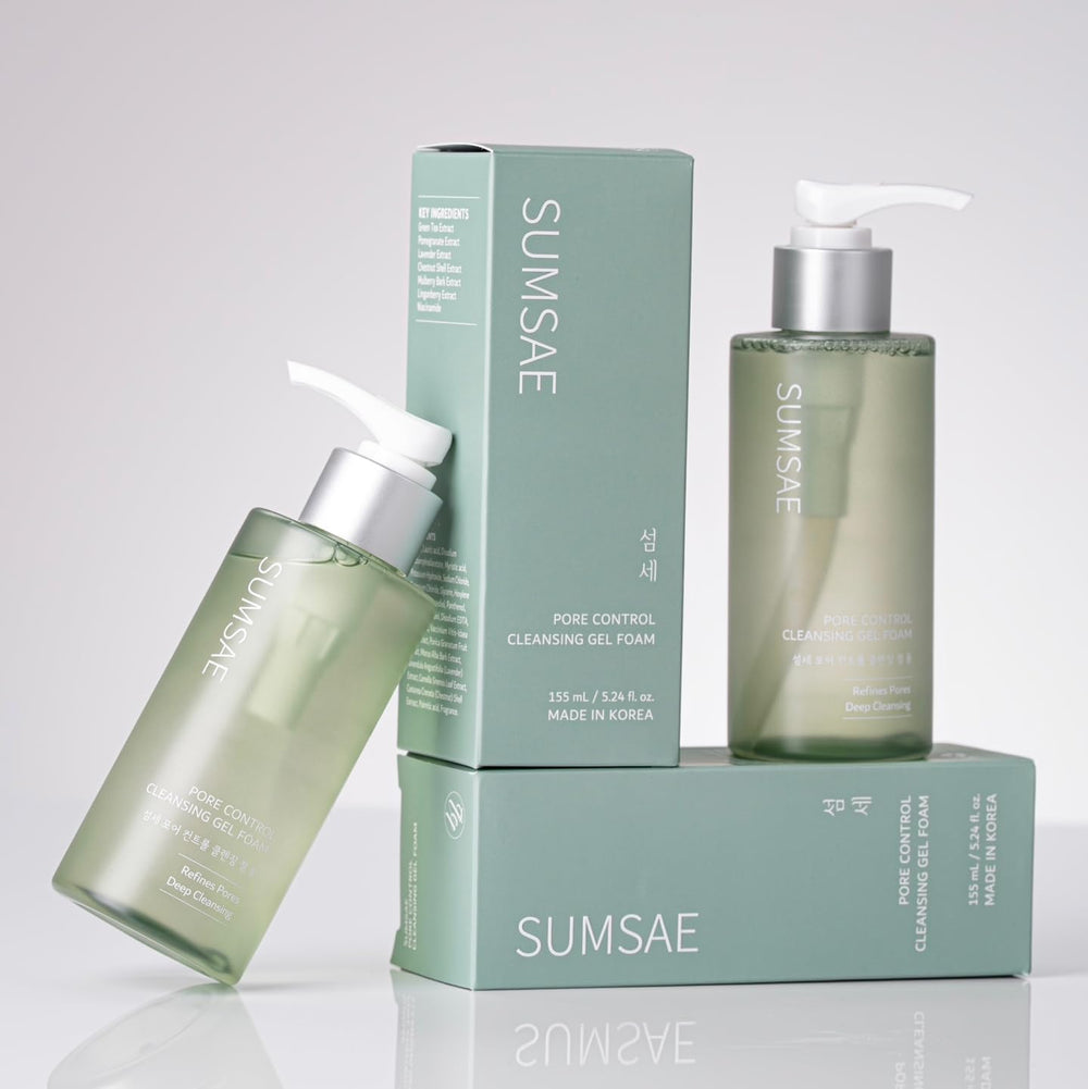 SUMSAE Pore Control formula close-up hints premium Korean skincare quality.