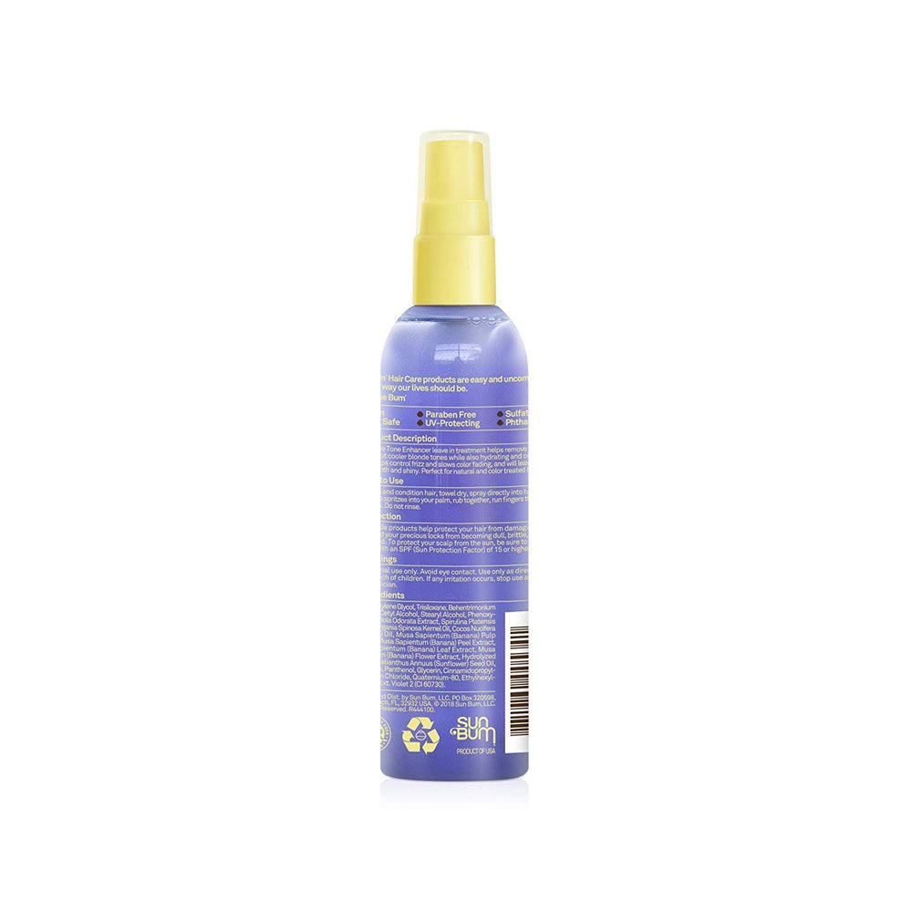 Sun Bum Blonde Tone Enhancer leave-in spray demonstration for frizz control.