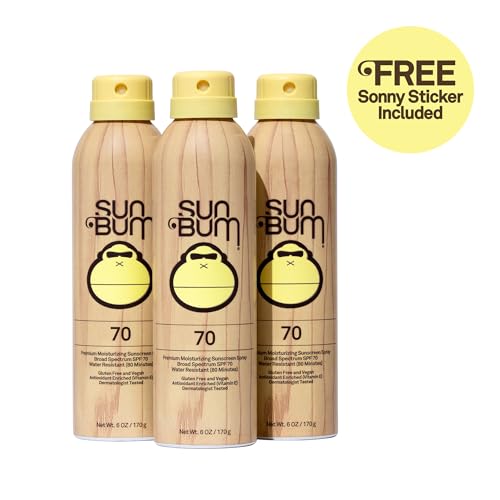 Three-pack Sun Bum SPF 70 spray for family outdoor days