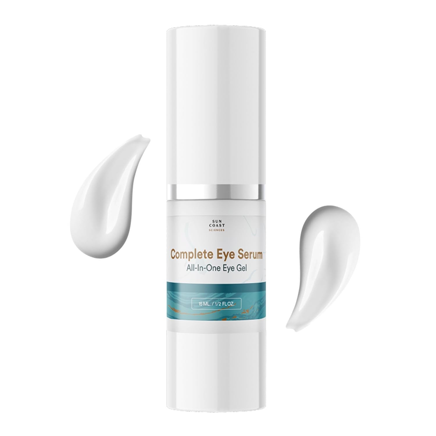 Sun Coast Sciences Complete Eye Serum bottle close-up showing premium anti-aging eye care.
