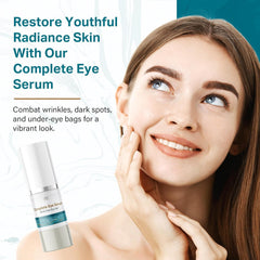 Sun Coast Sciences Complete Eye Serum under-eye application demonstrates gentle, quick-absorbing care.