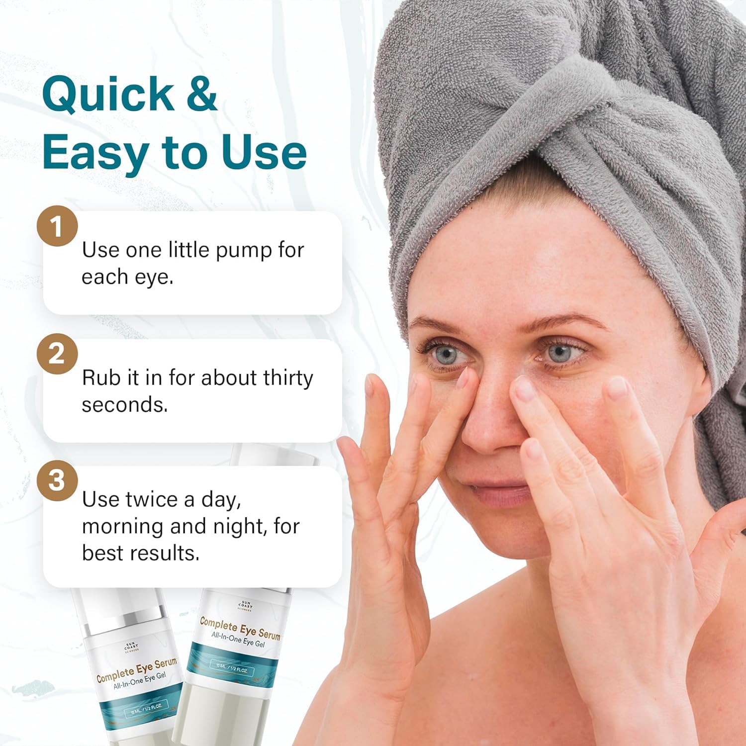 Sun Coast Sciences Complete Eye Serum under-eye area close-up hints at hydration and nourishment