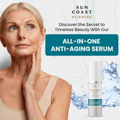 Sun Coast Sciences Total Package Serum application on skin promotes bright, even tone.